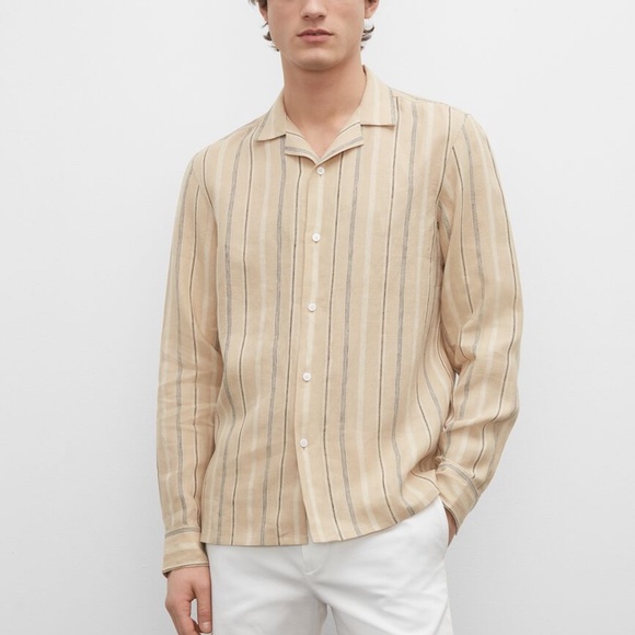 Camp Collar Striped Linen Shirt - New With Tags - NEVER WORN - Off White